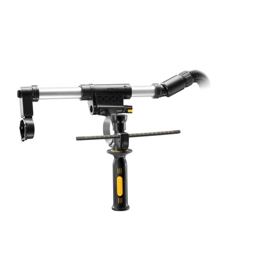 DEWALT D25301D dust extraction attachment for rotary hammers, featuring a black and silver design with a flexible hose and ergonomic handle.