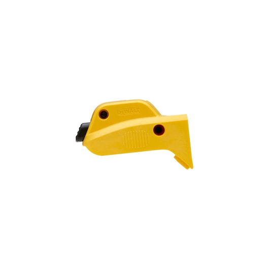 A yellow DEWALT power tool accessory part, specifically a dust extraction attachment, shown on a white background.