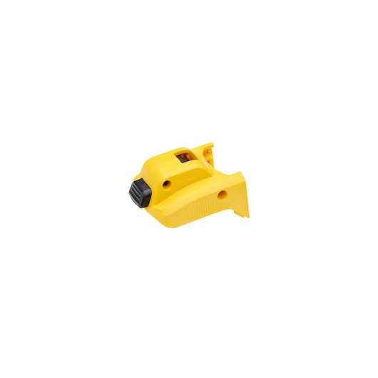 A yellow DEWALT tool accessory with a black button, shown against a white background.