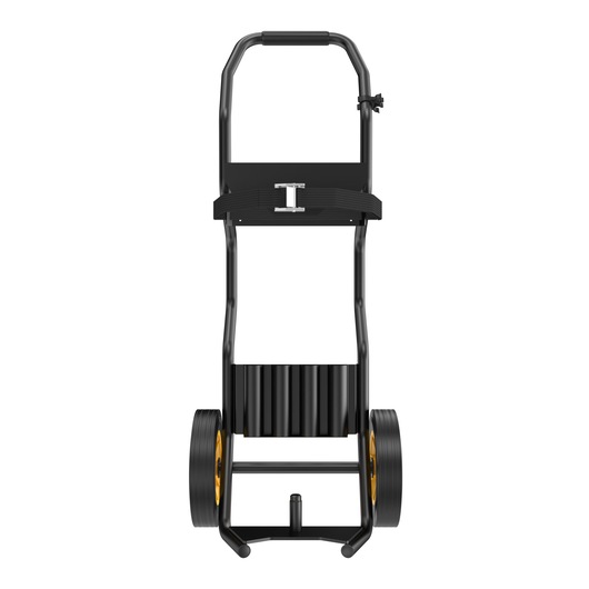 DEWALT D259866 black trolley with yellow wheels, used for transporting heavy equipment.