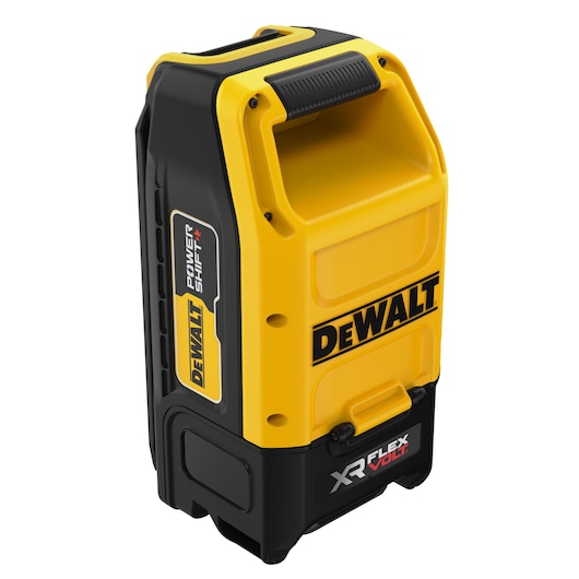 A DEWALT branded portable power supply unit with a yellow and black casing, featuring a handle at the top and 'XR FLEXVOLT' and 'Power Shift' labels on the sides.