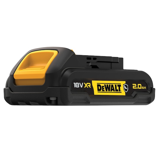 DEWALT 18V XR 2.0Ah rechargeable lithium-ion battery pack in black and yellow color.