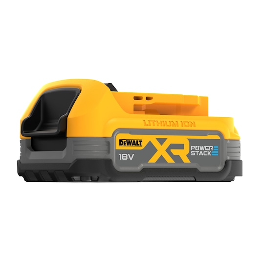 DEWALT 18V XR lithium-ion Power Stack battery, compact and yellow, designed for power tools.