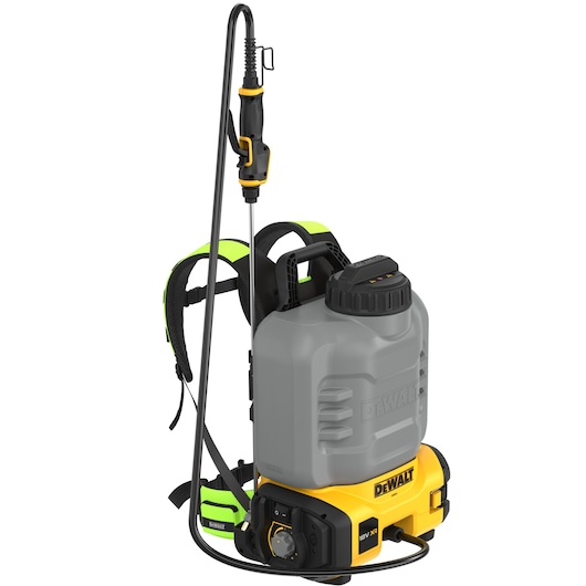 DEWALT backpack sprayer, DCCS1100N-XJ, DCCS1100N, with hose and nozzle, photography category.