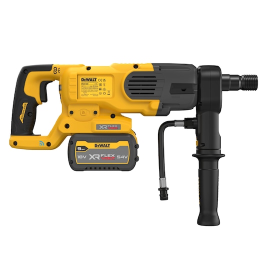 DEWALT DCD150X2-QW yellow and black cordless rotary hammer drill with XR FLEXVOLT 18V/54V lithium-ion battery and side handle, designed for professional construction and drilling tasks.