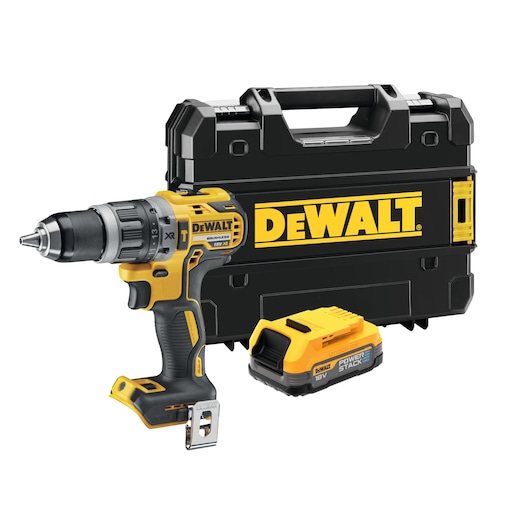 DEWALT cordless drill kit with drill, battery, and black tool case.