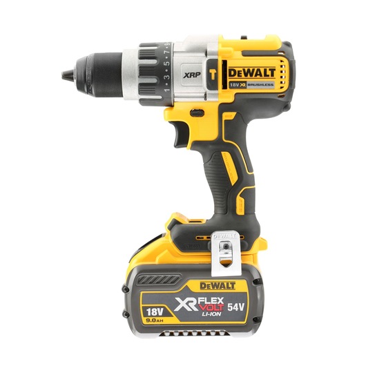 DEWALT cordless power drill with an 18V XR FLEXVOLT battery, black and yellow design, model DCD996T2.