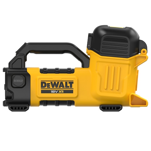 DEWALT DCE050N 18V XR photography tool in yellow and black, with handle and compact design.