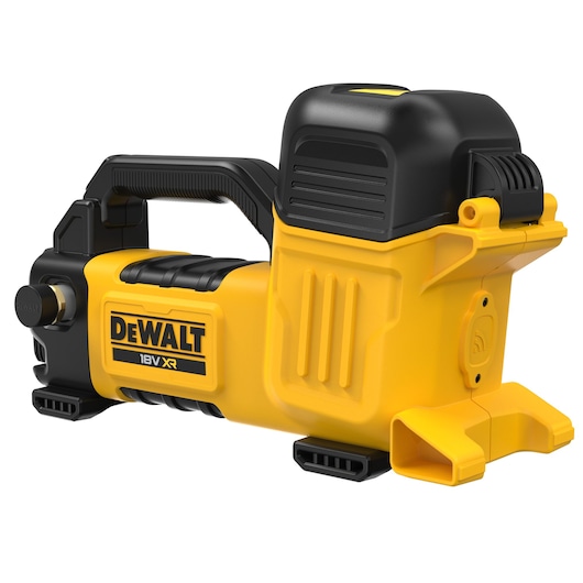 DEWALT DCE050N 18V XR yellow portable Bluetooth jobsite camera with handle and rugged design.