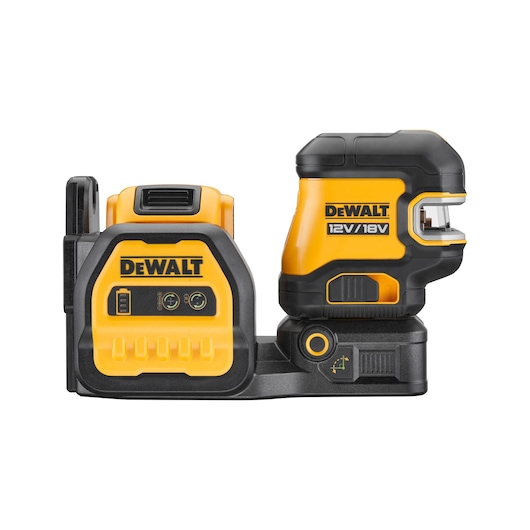 DEWALT 12V/18V yellow and black laser level device shown on a white background.