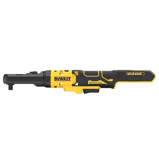 DEWALT DCF510N brushless cordless ratchet tool in yellow and black, shown on a white background.