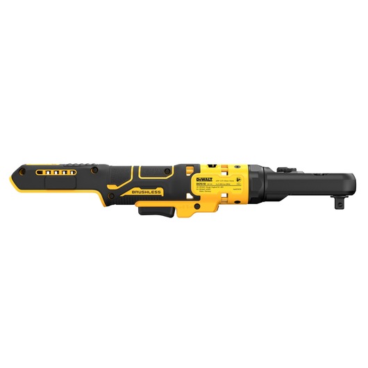 DEWALT DCF510N brushless electric ratchet tool in black and yellow, shown against a white background.
