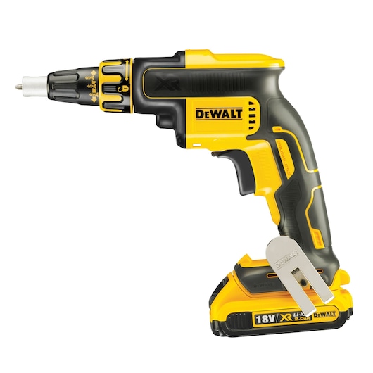 DEWALT DCF620D2 cordless yellow and black screwdriver, 18V XR Li-Ion with brushless motor and belt clip.