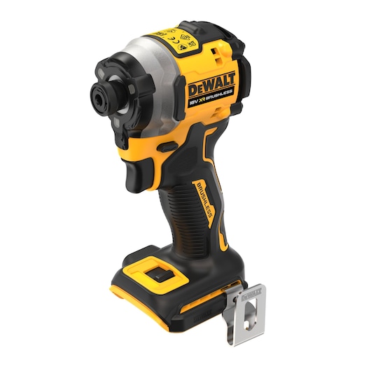 DEWALT 18V cordless impact driver, yellow and black, brushless, shown without battery.