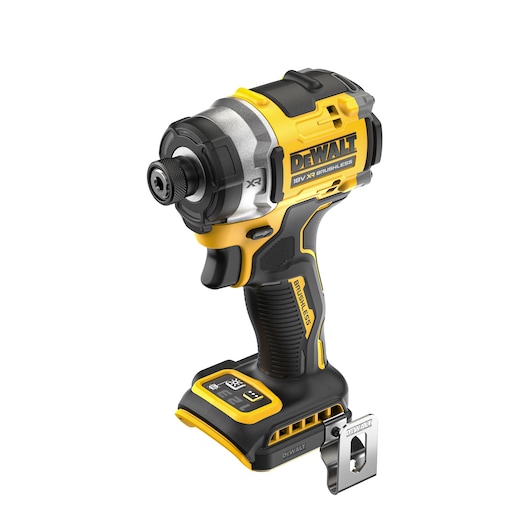 DEWALT DCF860NT 18V cordless brushless impact driver in yellow and black, shown without battery.