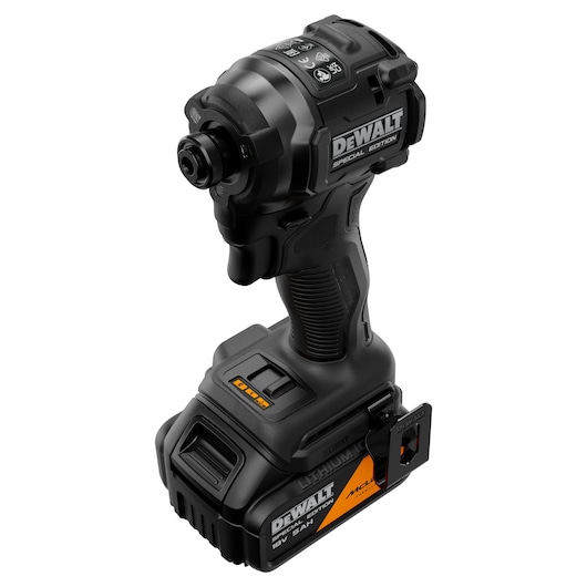 DEWALT cordless impact driver, black special edition, 18V lithium-ion battery, ergonomic grip.