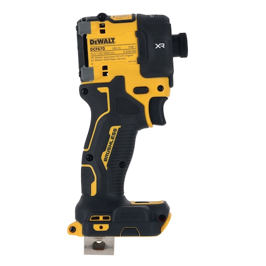 DEWALT DCF870N cordless impact wrench in black and yellow, displayed upright against a white background.