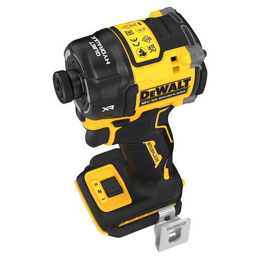 DEWALT 18V XR brushless impact driver, black and yellow, with hydraulic technology. Battery not included.