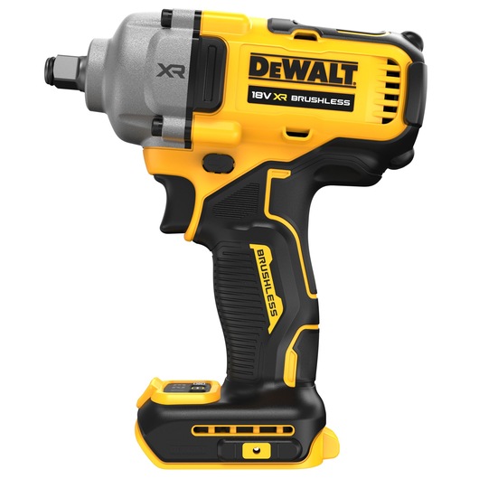 DEWALT 18V XR Brushless cordless impact wrench in yellow and black, shown without battery.