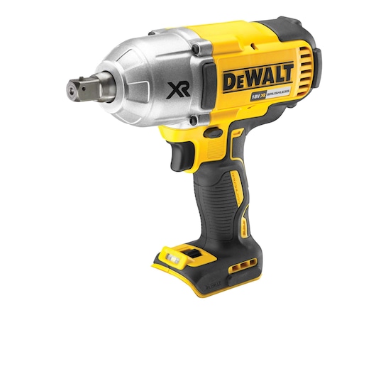 DEWALT DCF899N 18V cordless brushless impact wrench in yellow and black shown on white background.