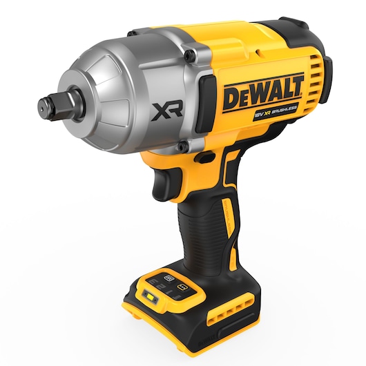 DEWALT DCF900N impact wrench, cordless, yellow and black, with brushless motor and XR logo.