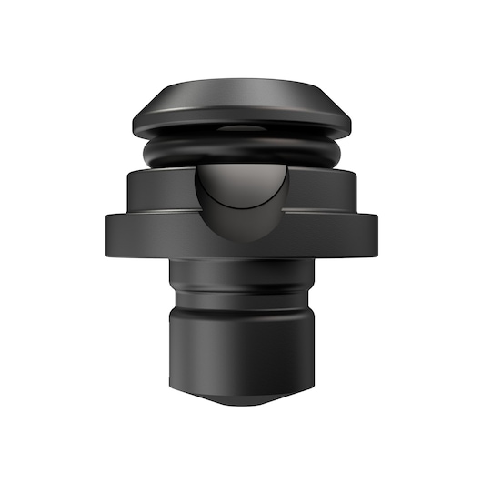 Close-up image of a black DEWALT connector fitting, shown against a white background.