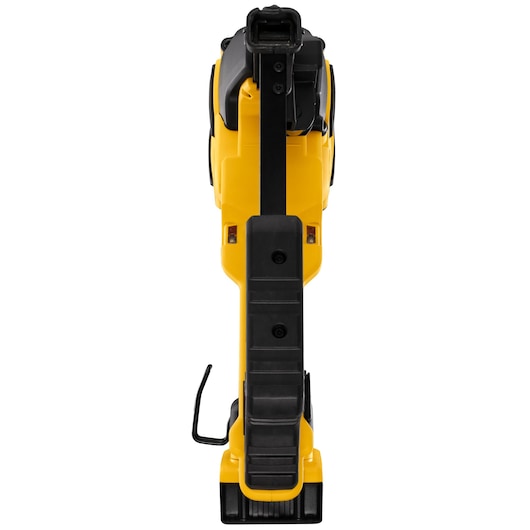 Top-down view of a DEWALT DCFS950P2 tool, featuring a yellow and black body, shown against a white background.
