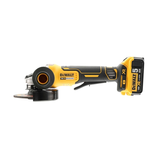 DEWALT tool for photography, SKUs: DCG406N, DCZ409P2-XE, DCZ401P3-XE, DCG406. Yellow/black cordless grinder.
