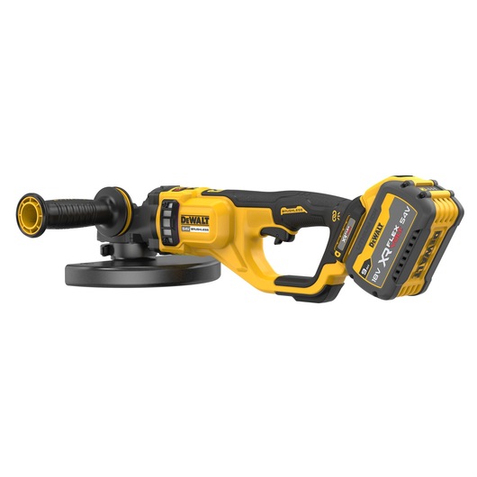 DEWALT cordless power tool with a yellow and black design and a detachable battery pack.