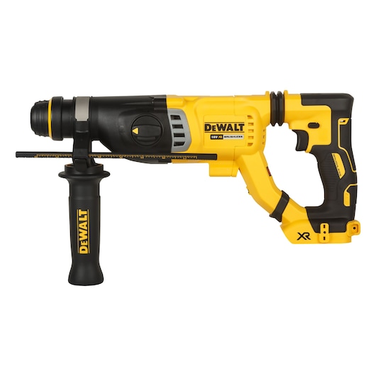 DEWALT yellow and black cordless rotary hammer drill with side handle, model DCH263NK.