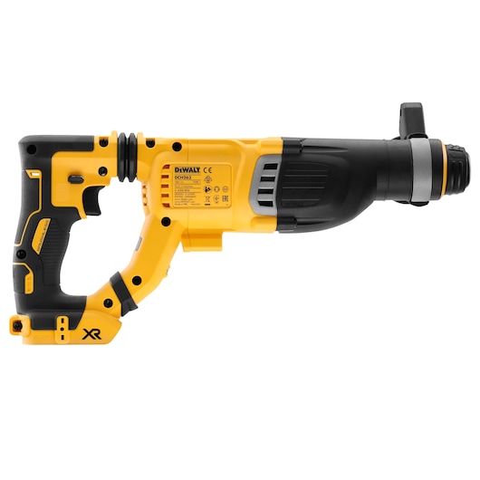 DEWALT DCH263N cordless rotary hammer drill in yellow and black, shown in a side view with ergonomic handle and XR branding.