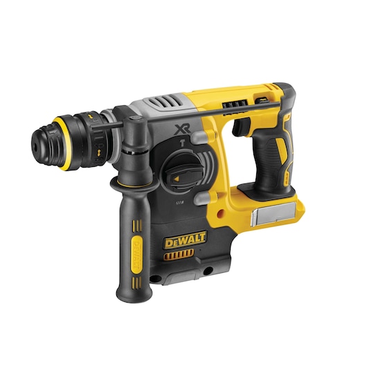 DEWALT cordless rotary hammer drill with auxiliary handle, yellow and black, model DCH274N.