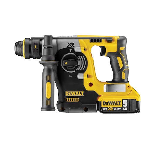 DEWALT DCH274P2 18V XR Lithium-Ion cordless rotary hammer drill with side handle, shown against a white background.
