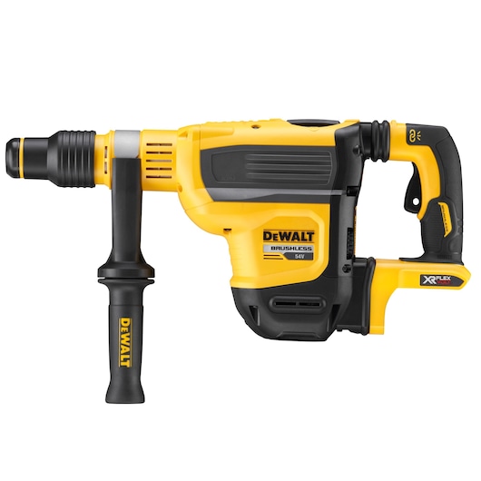 DEWALT DCH614N yellow and black cordless rotary hammer drill with side handle, brushless 54V XR FLEXVOLT model.