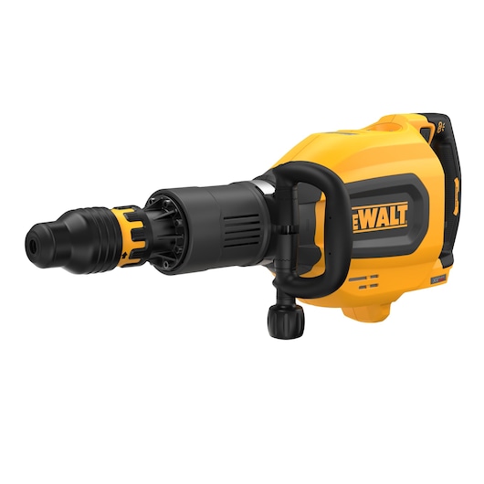 Yellow DEWALT demolition hammer with black details and D handle, shown against a white background.