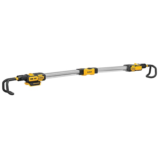 DEWALT DCL045 photography light bar with adjustable arms, yellow and black, designed for worksite illumination.