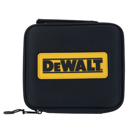 Black DEWALT zippered carrying case with yellow logo panel, used for photographic equipment storage.