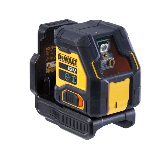 DEWALT 18V laser level DCLE34021, compact tool with black and yellow design for precise alignment.