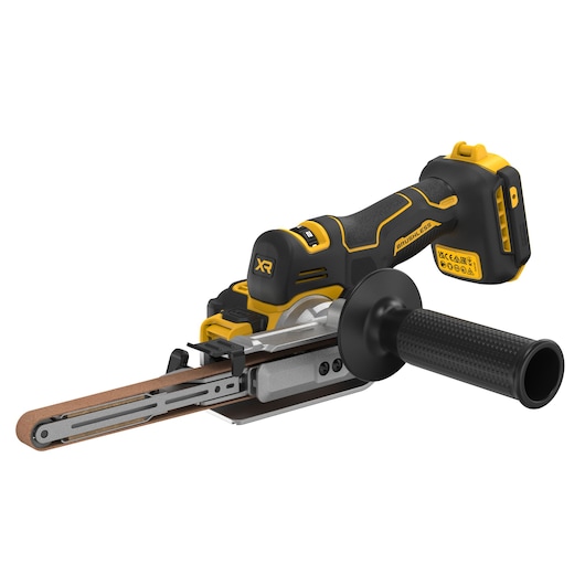 DEWALT cordless belt sander with ergonomic handle, shown on white background.