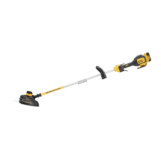 DEWALT DCM561PBS cordless yellow and black grass trimmer for garden maintenance, featuring a brushless motor.