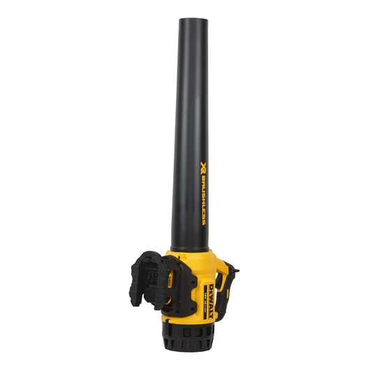 A DEWALT DCM562P1 cordless leaf blower in yellow and black, featuring a brushless motor and ergonomic handle.