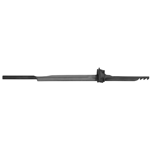 A DEWALT nailer accessory attachment, featuring a long metal rod with a flat end and serrated edge on the opposite side, designed for use with construction tools.