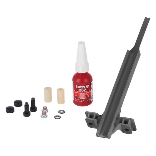 DEWALT DCN9301 kit with Loctite 262, washers, screws, bushings, caps, and a gray bracket.