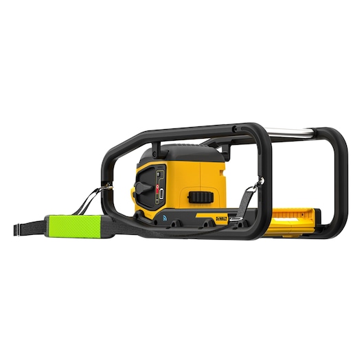 DEWALT DCPS320N yellow and black photography tool with handle and strap, positioned horizontally.