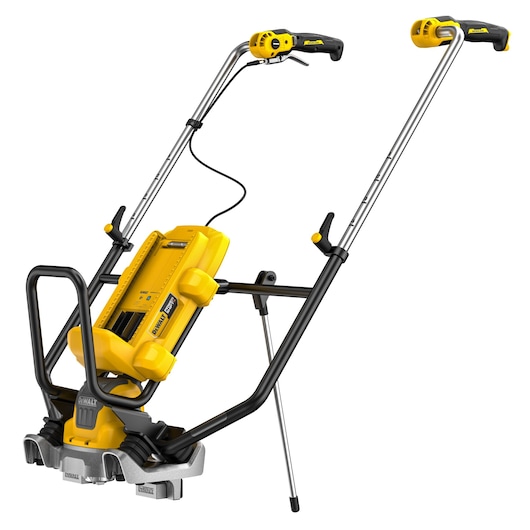 DEWALT DCPS330N photography equipment featuring a yellow and black design, sturdy frame, dual handles, and an electronic control interface.