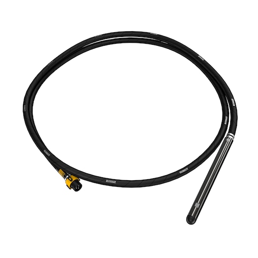 DEWALT DCPS3385 black flexible shaft with yellow connector and metal probe, coiled in a circle.