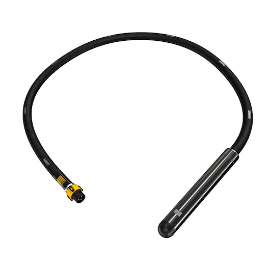 Black flexible shaft with metal cylindrical end and yellow connector, photographed on white background.