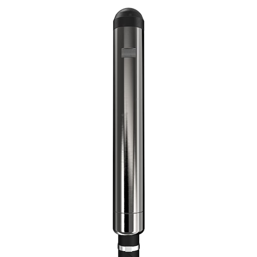 Metallic cylindrical pole with a rounded black cap, shown vertically on a white background.