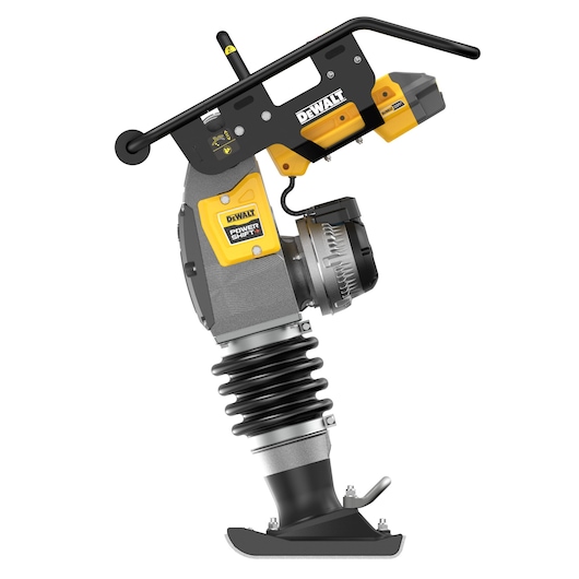DEWALT DCPS660N yellow and black battery-powered rammer tool with handle and sturdy base.