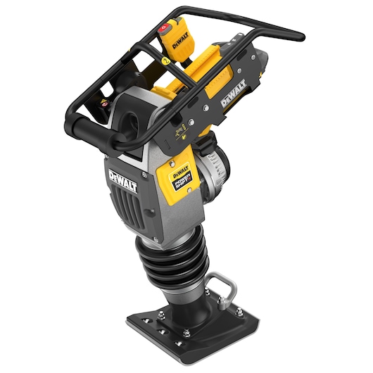 DEWALT DCPS660N battery-powered tool with handle, used for construction and compacting soil, on a white background.